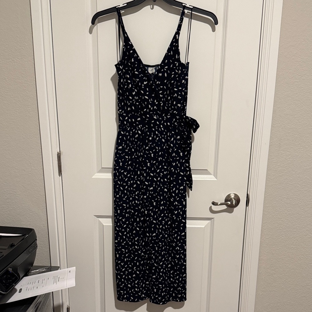 Kaileigh Navy and Cream Patterned Cropped Jumpsuit